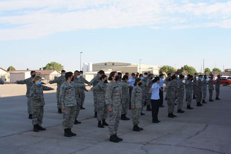 Cadets practice their social distancing in formation